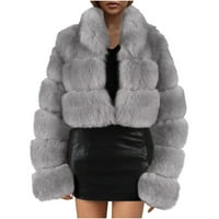 Зимни палта за жени Sawvnm Дами дами топло фаурно кокетно палто яке зима зимно солидно v-образно питие върху клирънс сиво xxxl