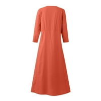 Плюс размери рокли за женски моден цвят с дълъг ръкав памучен бельо кръг джобна рокля от врата оранжево xxxxl