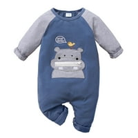 Новородено бебе момче дрехи бебе момче ромпер с дълъг ръкав кръгло деколте ромска костюма onsie Jumpsuity Blue 3- месеца