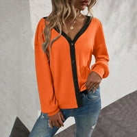 PEDORT жени пуловер с дълъг ръкав мек плетен пуловер Отворен преден жилетки Изходно облекло Оранжево, XL