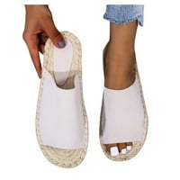 Дамски бели сандали плоски сандали Мода кръгли отворени пръсти Приплъзване на пързалки Еспадрил чехли за лятото