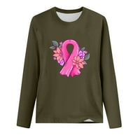 Рак На Гърдата Ризи Жени Розова Панделка Графични Тийове Модерен Дълъг Ръкав Върхове Плюс Размер Блуза Вдъхновяващи Тениски