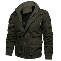 Gasue Mens Winter Jacket Classic Date Home Coats Топъл твърд цвят цип с дълъг ръкав яке зелено, 4xl