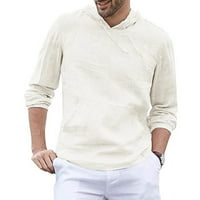 Мъжки торбисти памучно бельо с качулка джоб солиден ретро тениски с дълъг ръкав върхове мъжки суичър празничен клирънс
