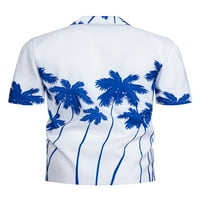 Haite Boys Топс с къси ръкави ризи ревера v шия блуза мъже кокосово дърво синьо 5xl