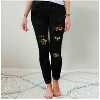 Женски панталони леопардови дънки дънки панталони разкъсани печат панталон