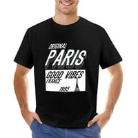 Париж добри вибрации модни мъжки тениска памук ежедневни къси ръкави върхове подарък тий черно 3xl