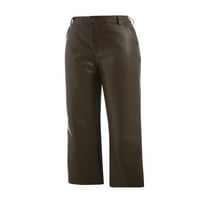 атуруст жени Фау кожени панталони Висока талия Плътен цвят прав широк крак гамаши реколта тънък годни панталони панталон
