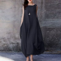 Рокли за жени дамски летни Плътен цвят мека удобна жилетка без ръкави дълга рокля Черен л