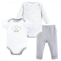 Хъдсън Бебе Бебе Унис памучен комплект Боди и панталон, сиви облаци, месеци
