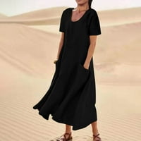 Дамски рокли maxi с къс ръкав мода a-line отпечатано кръгло деколте лятна рокля черно 2xl
