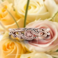 Boho & Hippie 0. Карат кръг отрязана морганит и диамантен мойсанит лист вдъхновява годежен пръстен, сватбен пръстен в стерлингово сребро с 18K розово злато Plating Promise пръстен, юбилеен пръстен