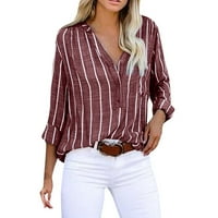 Какомарк ПИ Дамски Ризи с дълъг ръкав клирънс върхове раирани печатни еднореден Блуза