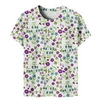 Дамски летни тениски с къс ръкав екипажа врата флорални печатни туника Тениски Модерен случайни хлабав блуза