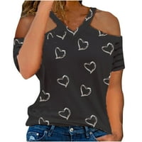 Корашански Дамски Блузи ежедневни свободни летни ризи къс ръкав Мода сърце тениски Тениски Потници за жени