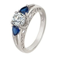 Пръстени за жени момичета Сърце форма син диамант син диамант симулация диамант бижута пръстен подаръци