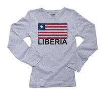Либерия флаг-специална реколта издание Дамски дълъг ръкав сива тениска