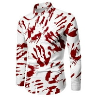 BVGFSAHNE ризи за мъже петна отпечатана риза с дълъг ръкав спускаща яка риза