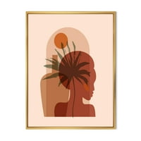 Дизайнарт 'абстрактно красиво момиче Портрет и тропически палмови листа' модерна рамка платно стена арт принт