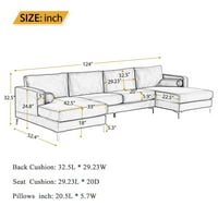 Сетове за секционни дивани модерно елегантно кадифе с две възглавници, тапициран П-образен диван диван за хол, Черен