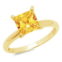 1ct Princess Cut Yellow Natural Citrine 14K Жълто злато годишнина годежен пръстен размер 10.5