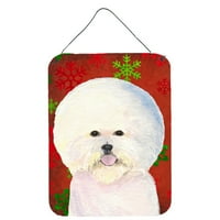 Carolines Treasures SS4733DS Bichon Frize Red and Green Snowflakes Holiday Christmas или врата висящи щампи