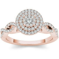 Карат Т. в. диамант 10кт Розово злато клъстер Двоен ореол годежен пръстен