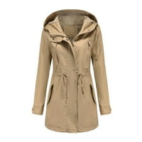 Женски палто окопи якета Зимна жилетка твърди якета за дъжд якета с качулка вятърни бежови XL