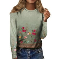 Нови ризи за пристигания с дълъг ръкав за жени Clearance ежедневни пуловер жени върхове флорални екипажи с дълъг ръкав женски върхове зелени 5xl