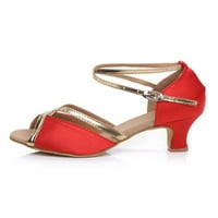 Lumento дамски танцови обувки ток сандали отворен пръст на латински обувки Леки танци модна каишка за глезена червено 5.5
