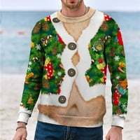 Wangxldd Коледна гърда 3d Print Long Loweve пуловер Креативна двойка есен зима кръгла врата парти палто