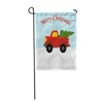 Авторен червен камион коледно дърво Car Cartoon Celebration Декември градински флаг декоративен флаг къща банер